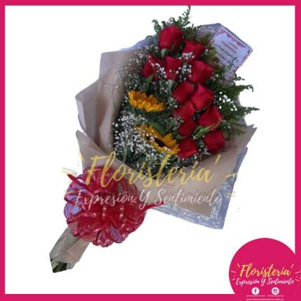 Bouquet con Rosas y Girasoles