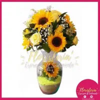 Cristal Mediano con Girasoles y Rosas