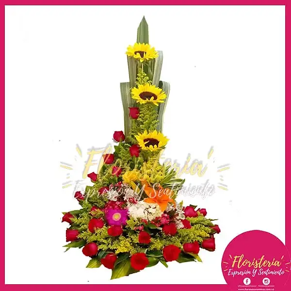 floristeria-expresion-6.jpg Ramo Caracol Rosas y Girasoles - Imagen 1