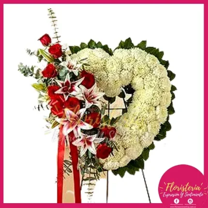 Fúnebre Mediano Corazón Flores Blancas y Rosas