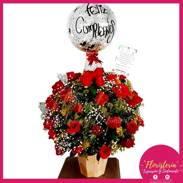 caja-flores-chocolates-09-07 Arreglo Floral en Rosas Adornado | Con Globo #24 - Imagen 1