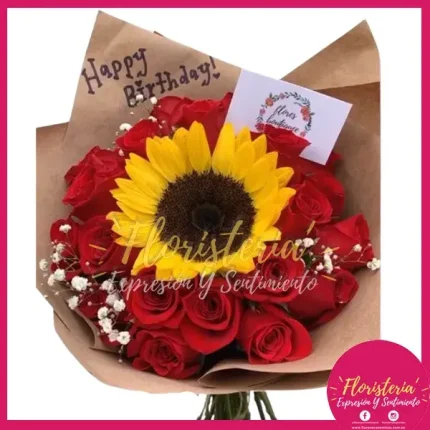 Bouquet en Papel Coreano | Girasol y Rosas B02