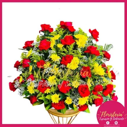 Pedestal de Rosas Rojas y Pompom