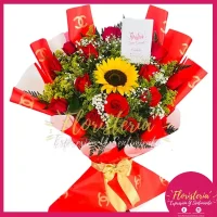 Bouquet Reversible Rosas y Girasol Papel Coreano #223