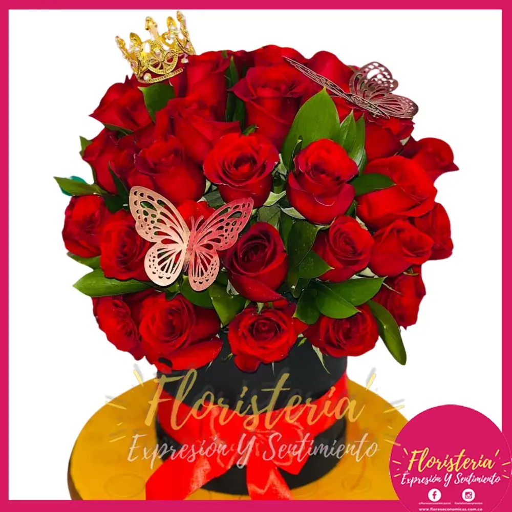 flores-economicas-2026-02-19 Caja Redonda | Cilindro | Rosas Rojas #113 - Imagen 1